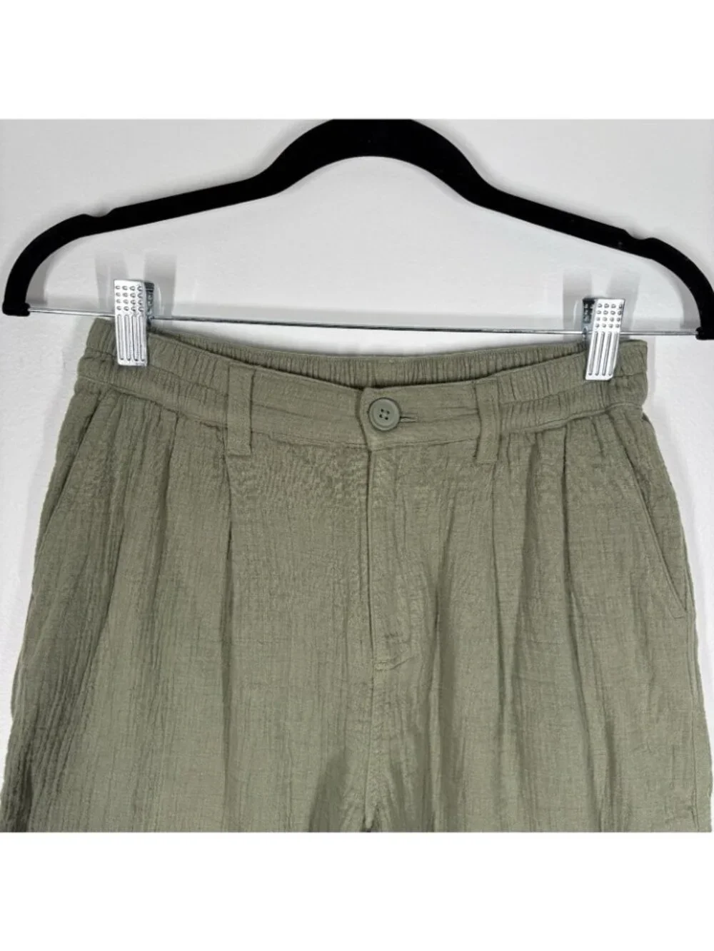 Aerie Women XS Olive Green Cotton Gauze Pleated Daybreak Trouser Shorts NWT - Picture 6 of 12